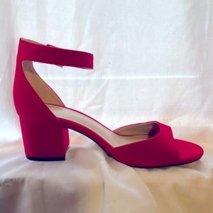 Red suede heal size 8